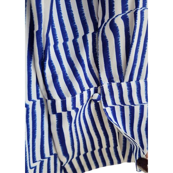 Banana Republic Elise Flutter Striped Blouse Medium Royal Blue Tie Neck Nautical - Picture 5 of 7